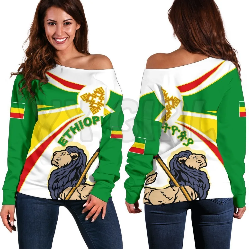 YX GIRL Greek Life Ethiopia Ethiopia Round Lion  3D Printed Novelty Women Casual Long Sleeve Sweater Pullover