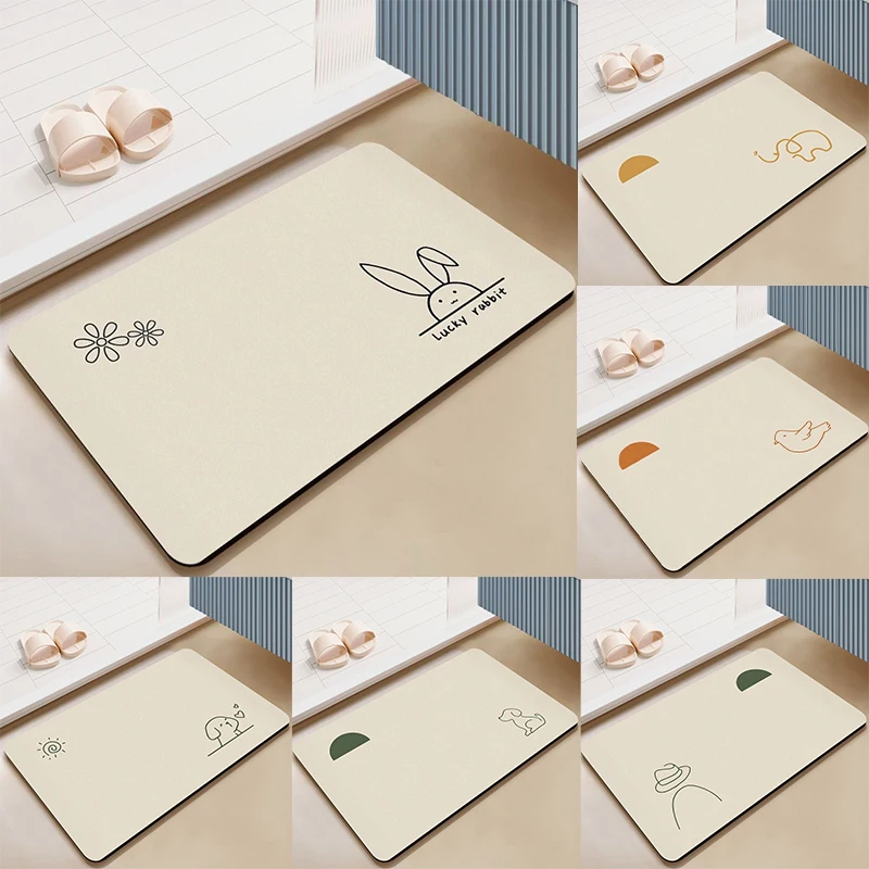 

Коврик для ванной комнаты с диатомовой грязью, мультяшная собака, линия искусства, быстросохнущий впитывающий коврик, нескользящий коврик для туалетной двери, геометрический акцент для домашнего декора