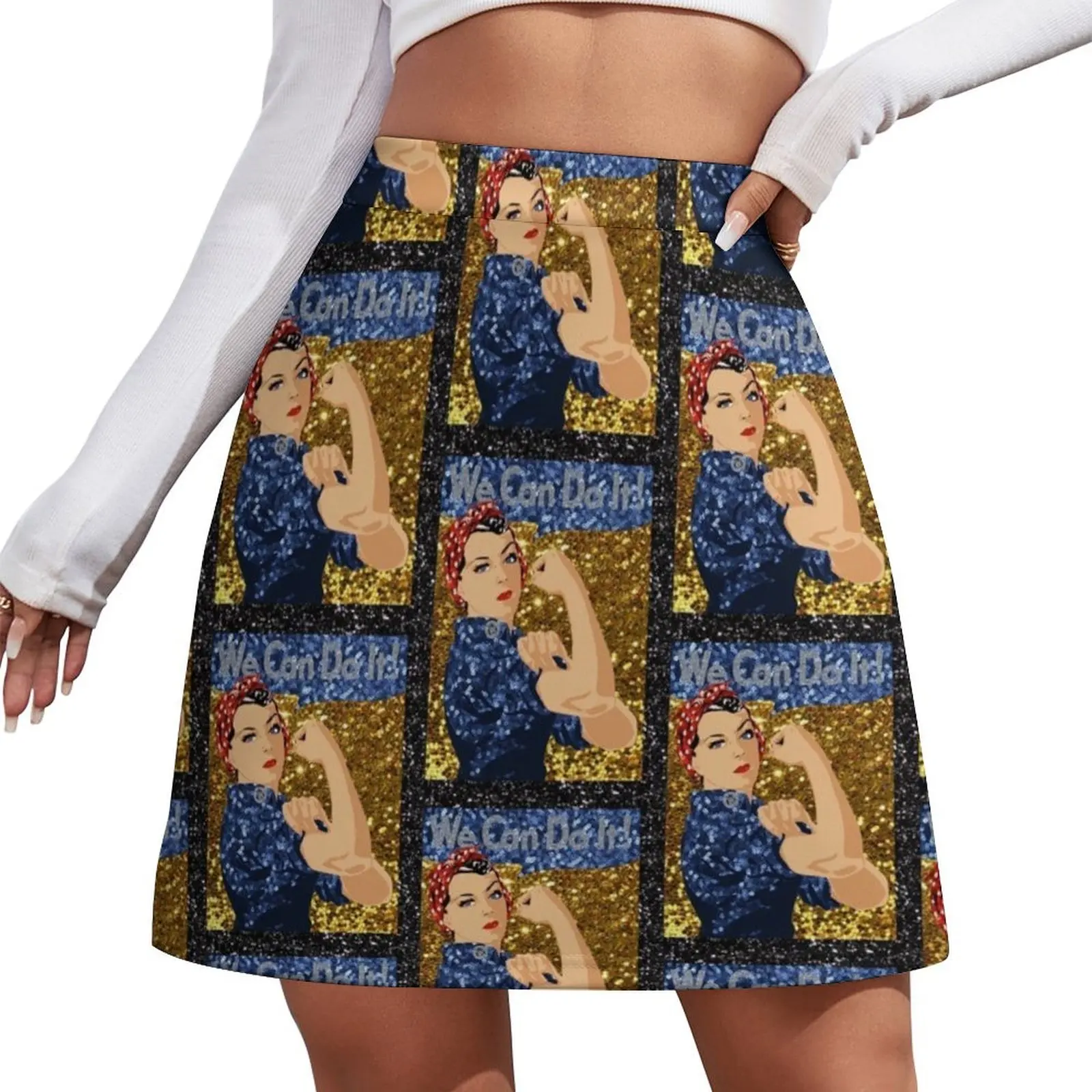 

glitter print rosie the riveter Mini Skirt skirts for woman skirt skirt night club women