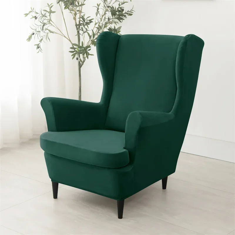 Velvet Wing Chair Covers Stretch Wingback Armchair Cover with Seat Cushion Cover Elastic Solid Color Sofa Chair Slipcovers