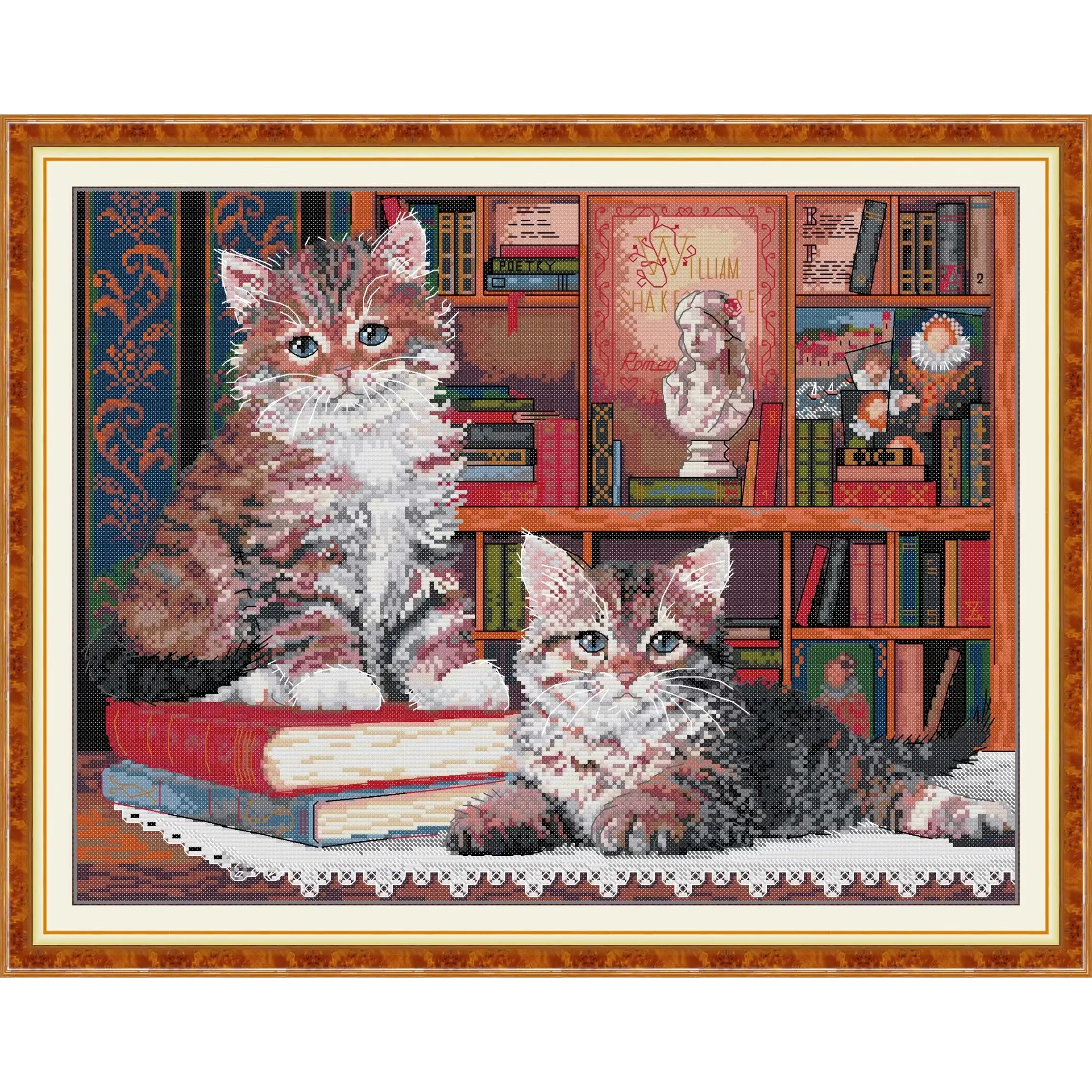 Joy Sunday New Printed Cross Stitch Kit  Easy Pattern Aida  Stamped Fabric DMC Threads Embroidery Kits-The Learned Cat