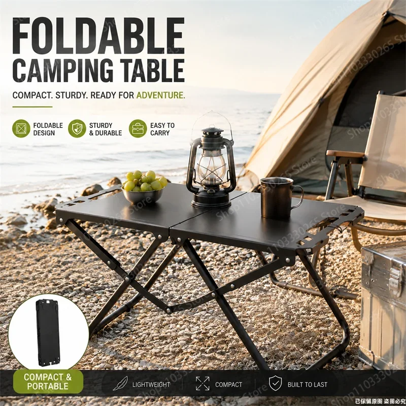 Foldable portable outdoor camping table, sturdy and compact picnic table, easy to carry camping folding table