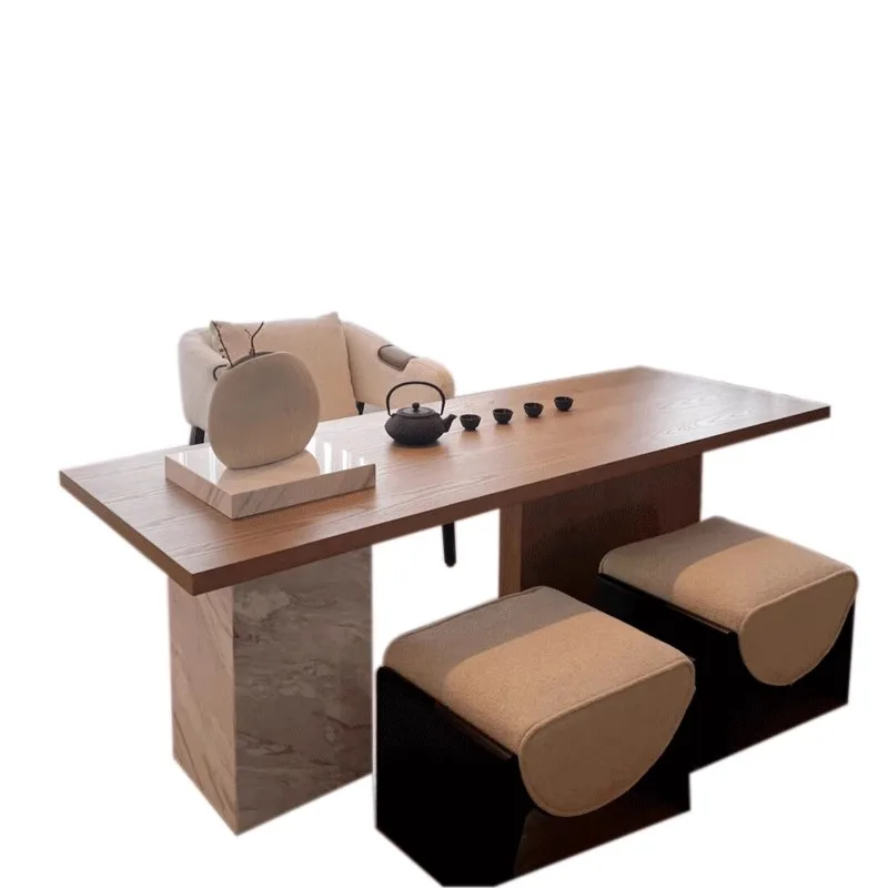 

Tea table and chair combination solid wood rock slab office desk high-end tea table