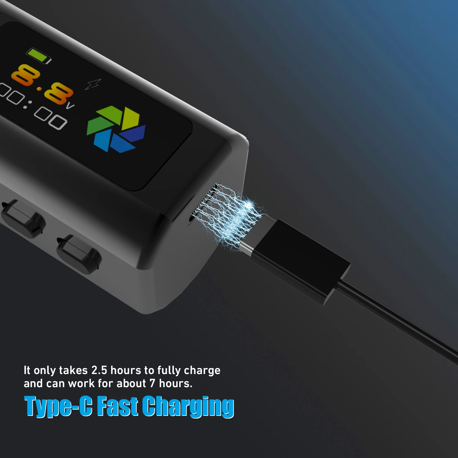 آلة قلم الوشم اللاسلكي القابل للتعديل مع شاشة LED ببطارية 2000 مللي أمبير في الساعة، مسدس وشم احترافي عالي الجودة