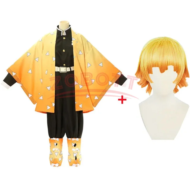 Anime  Agatsuma Zenitsu Cosplay Costume Women Kimono Uniform Halloween Christmas Party Devil Hunter Clothes