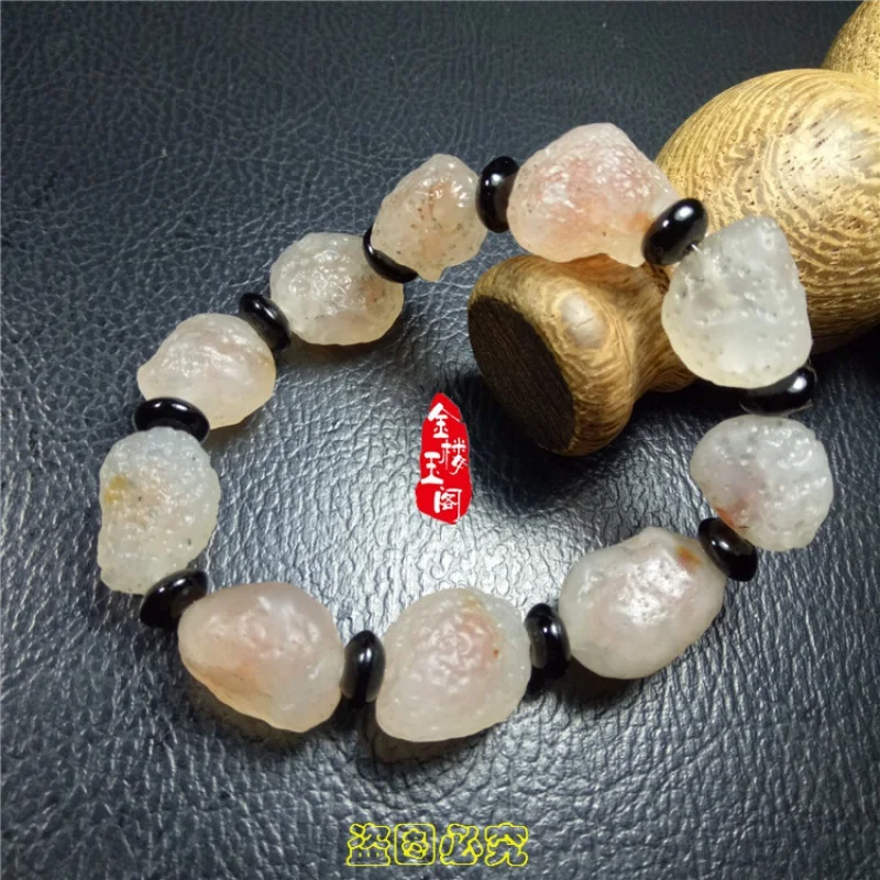 Jewelry Alshan Gobi material tendon stone raisin hemp skin pink sugar heart agate bracelet