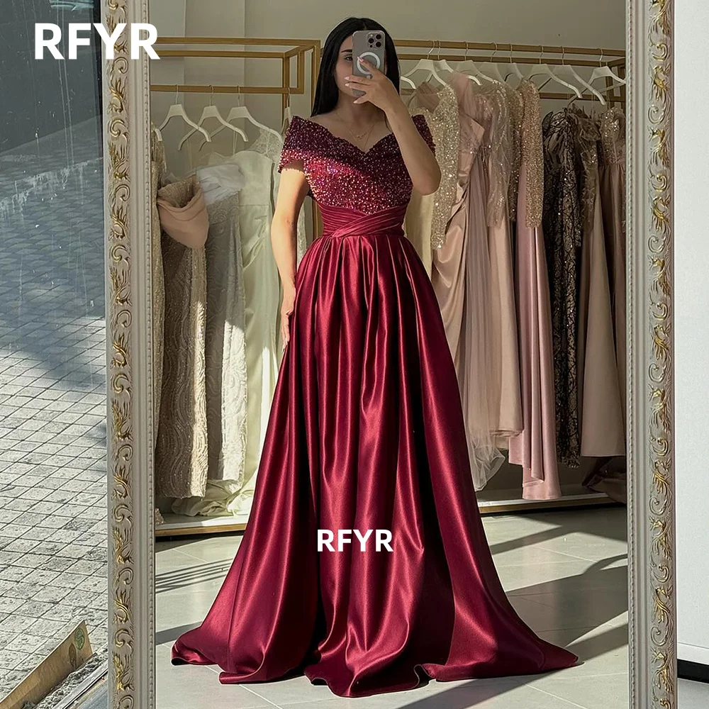 RFYR Beading Evening Dress A Line Prom Dress Off Shoulder Party Dress High Waist Celebrity Dress رسمية Customized 2