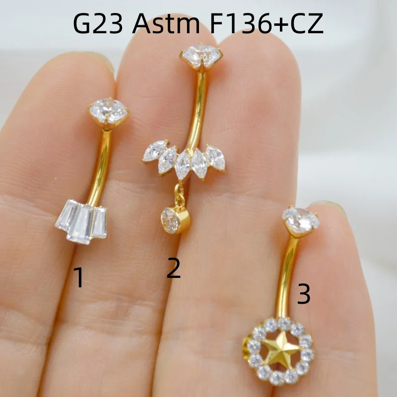

10 шт. украшения для тела-G23 титан Astm F136 CZ пупок пирсинг пупка 14 г блестящие штанги с кривой пупка кольца для живота
