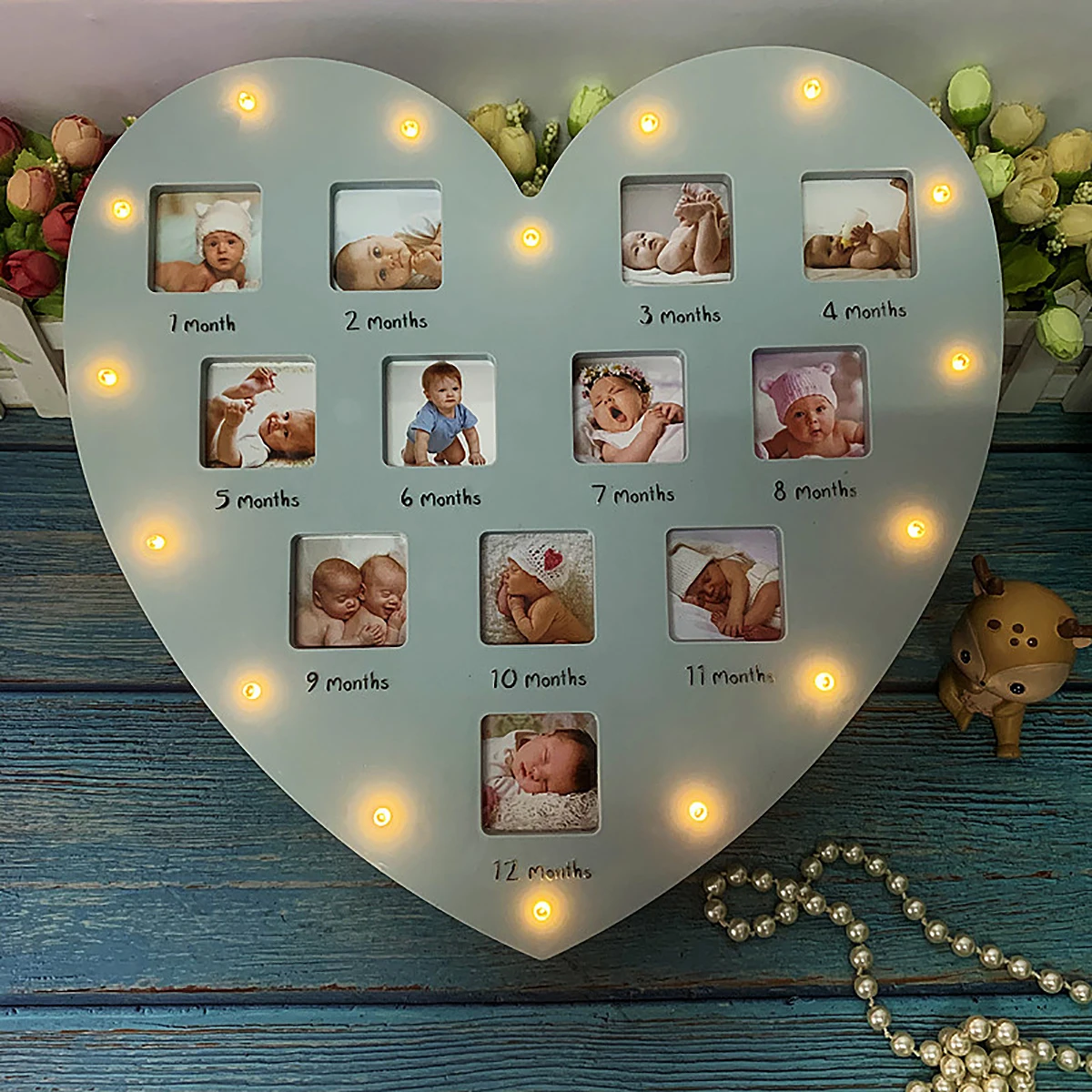 1PC New baby with light heart baby growth record in December picture frame hanging wall table