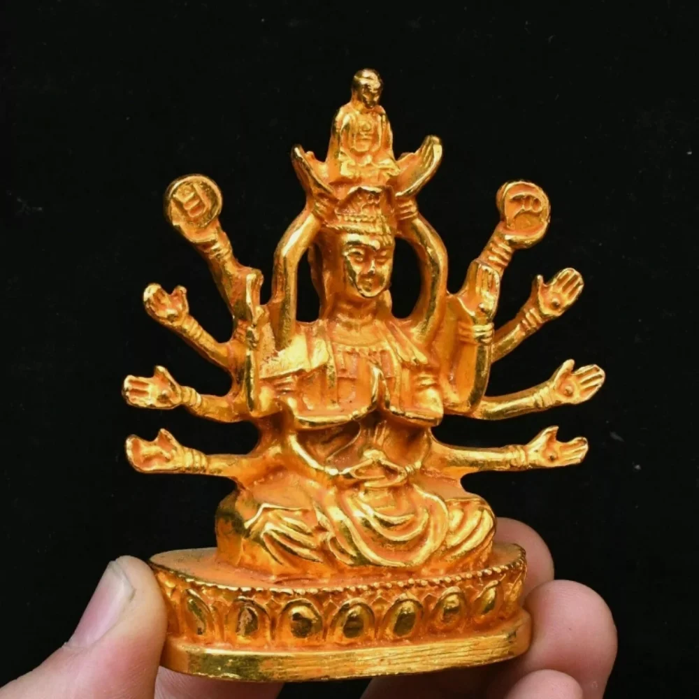 3.1''Old Tibet Bronze Gilt 18 Hands Maha Cundi Mother Buddha Statue Sculpture