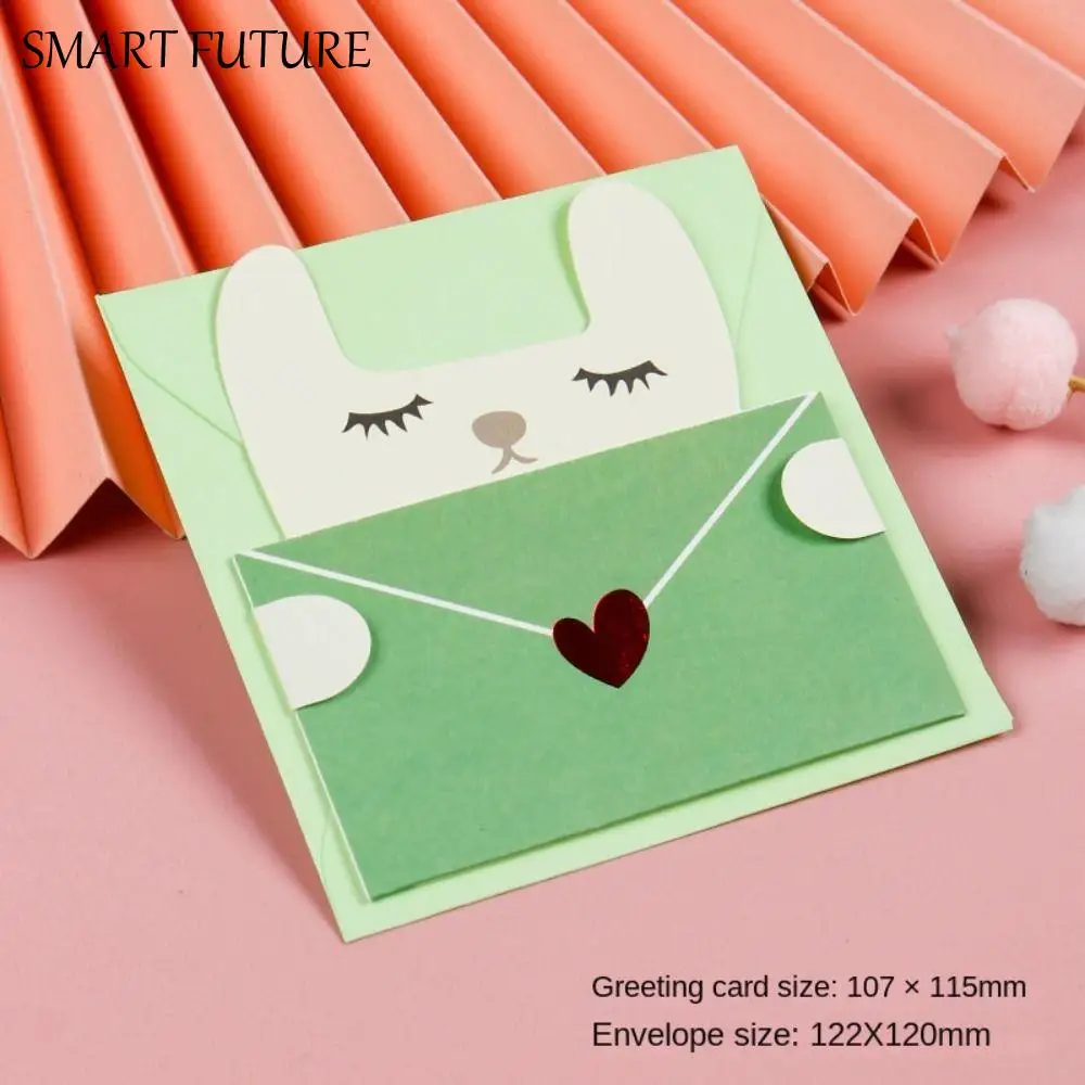 

6 шт., медведь, кролик, благословение, конверт с благодарностью, сложенные Ins, украшение, бумага для писем, милый мультяшный мультяшный поздравительный открытка, подарок на Новый год