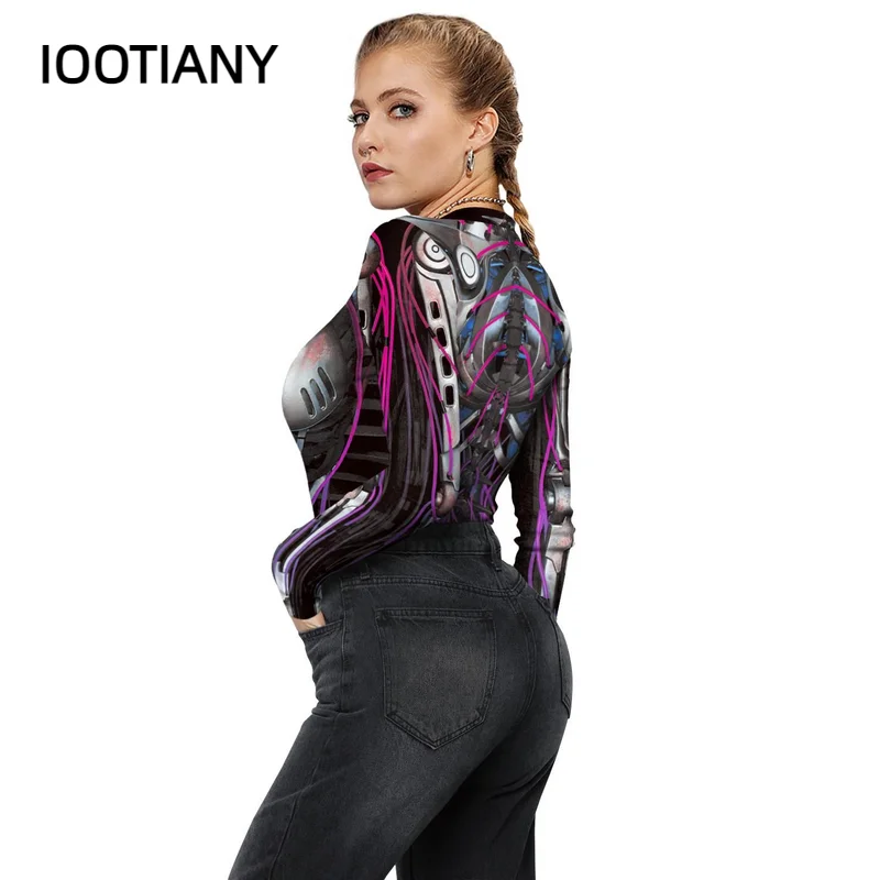 IOOTIANY FASHION Halloween Women Cosplay Robot Punk Printed Zentai One Piece Bodysuits Carnival Punk Performance Costume 2024