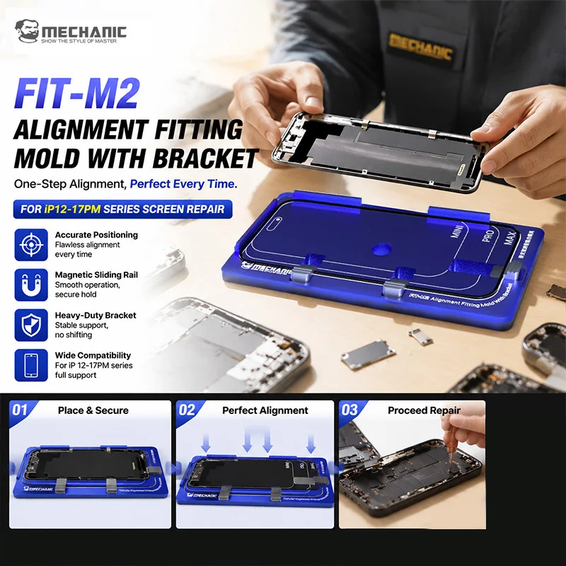MECHANIC FIT M2 Magnetic Sliding Bracket Alignment Fitting Mold Precise OCA Lamination Jig for Phone 12 To 17 Screen Repair