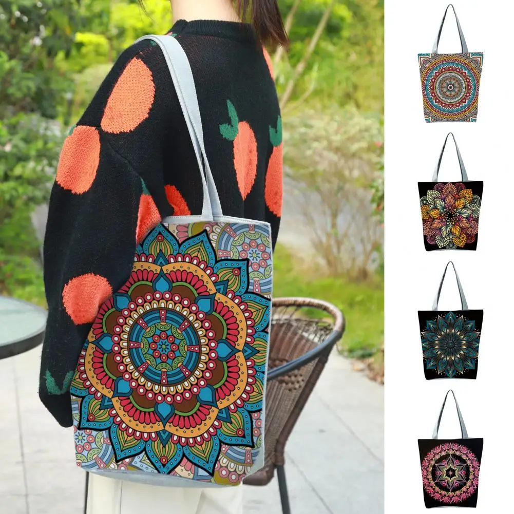 Women Shoulder Bag  Bohemia Ethnic Print Large Capacity Top-Handle Bag Handheld Zipper Closure Travel Carrier Bag For Daily