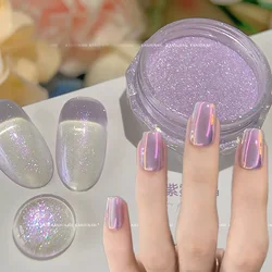 1Jar Purple Aurora Nail Powder Metallic Moonlight Chrome Effect Pigments Gel Polish Laser Dusts Glitter DIY Manicure Decorations