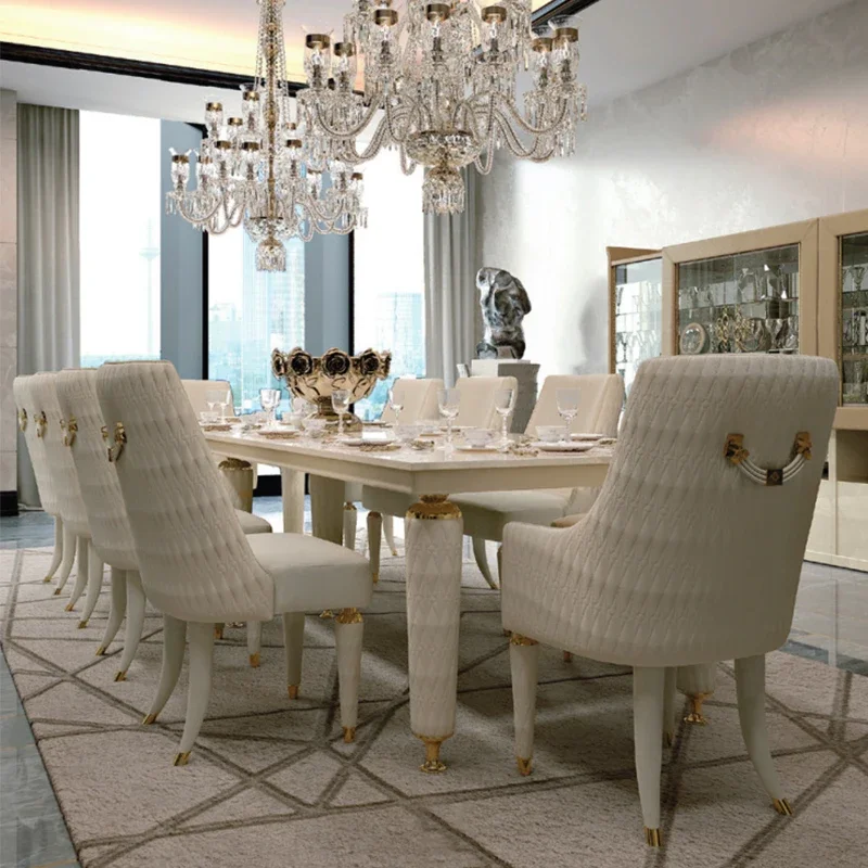 Luxury Dining Table Set Natural Marble Top Dining Table Chairs Italian Design High Quality Dining Room Furniture