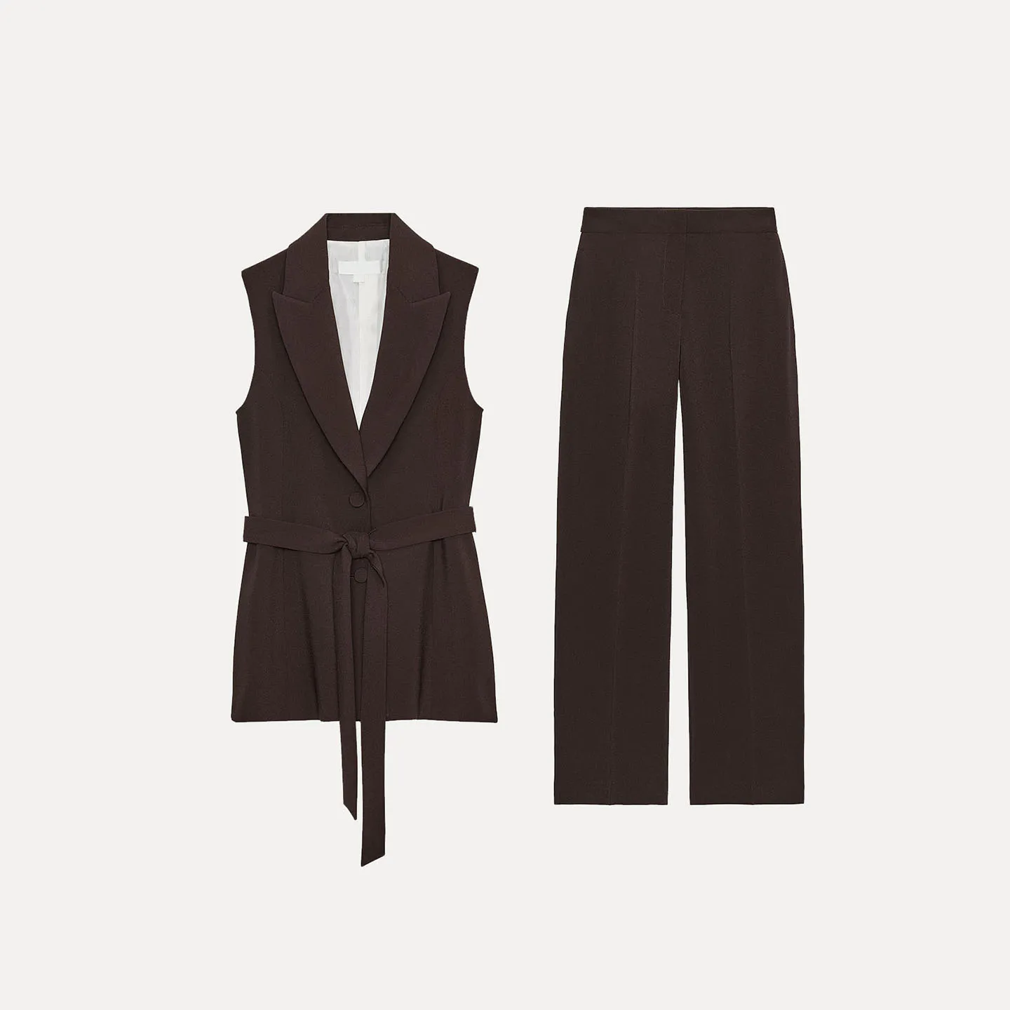 

2025 Autumn New Women's Side Stripe Vest with Belt Long Pants Casual Sle Faion Set Z Brand Long Length Four Seasons