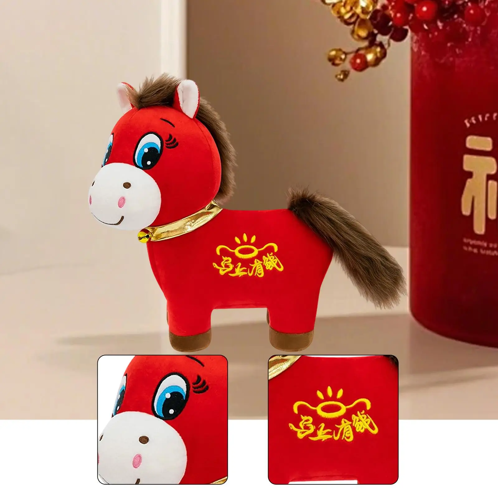 دمية حصان محشوة للاحتفال بالسنة الصينية الجديدة 2026، تمثال حيواني مطرز لتزيين المنزل في مهرجان الربيع