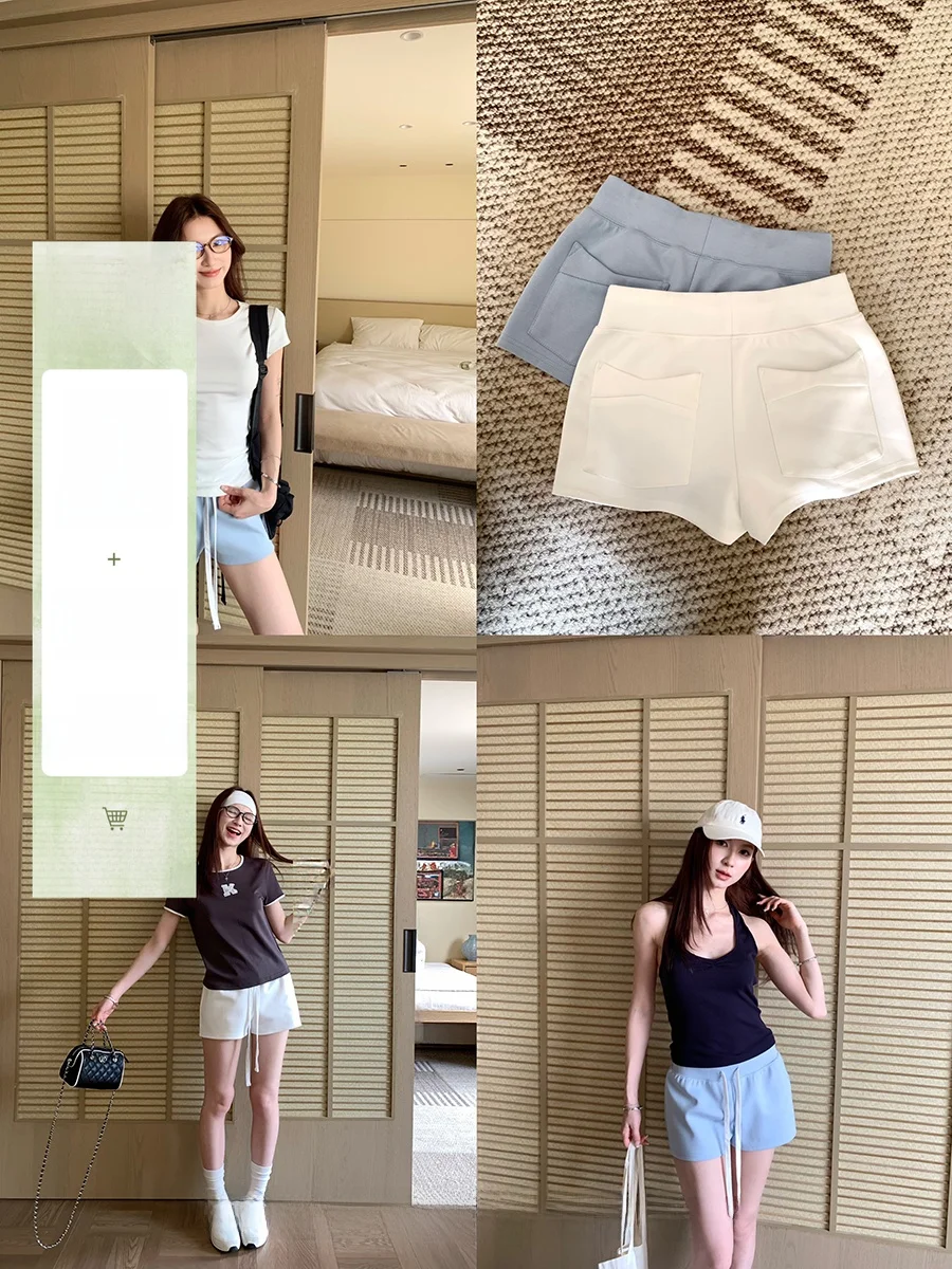 

American Style Casual Shorts Women's Summer New All-Match Comfortable Slimming Drawstring Sports Pants Hot Pants Zero Degree ...