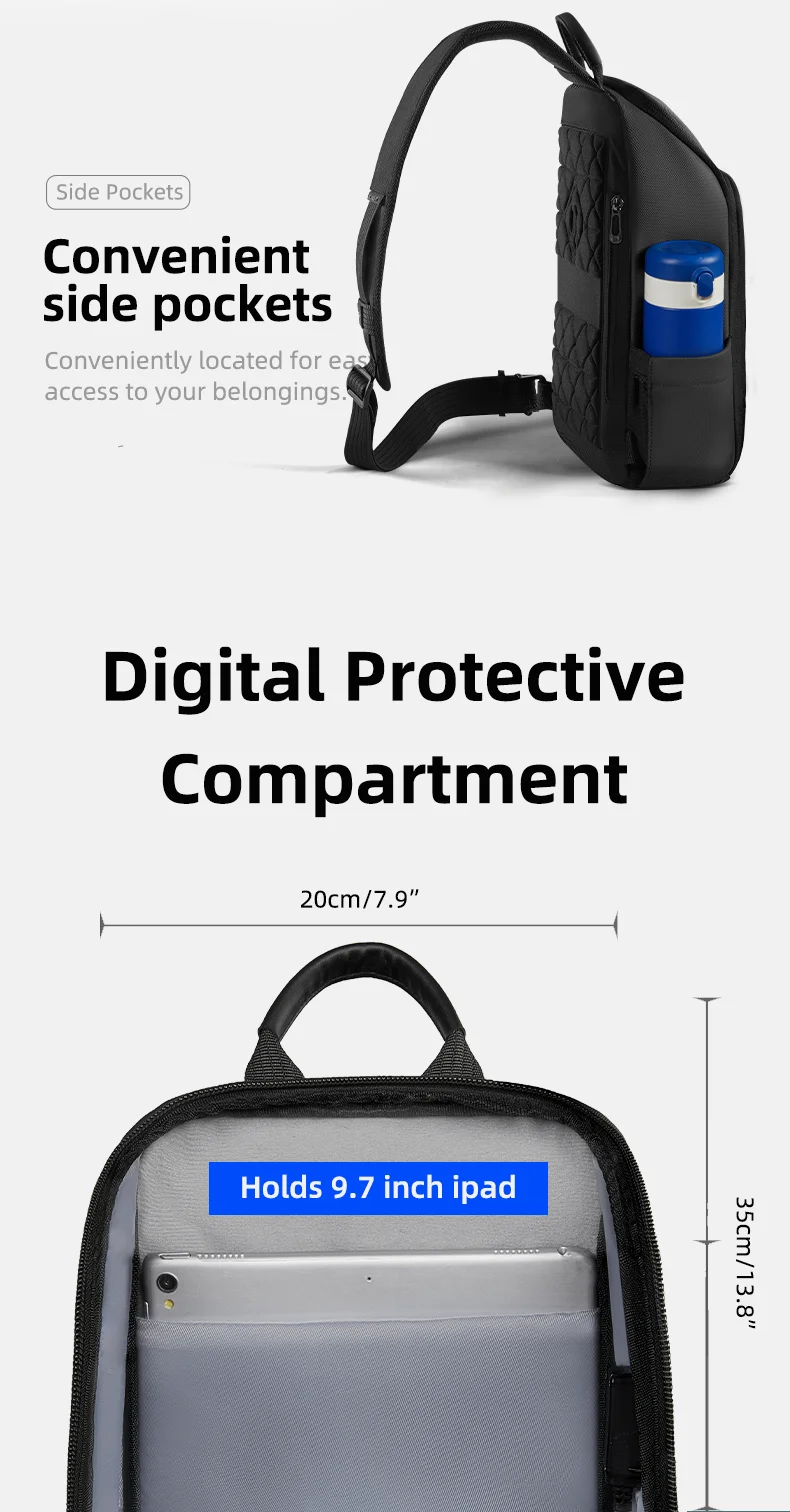 Heroic Knight Modische Umhängetasche für Herren, multifunktionale Fahrrad-Umhängetasche, wasserdicht, USB-Reise-Umhängetasche, lässige Brusttasche – Detail 8