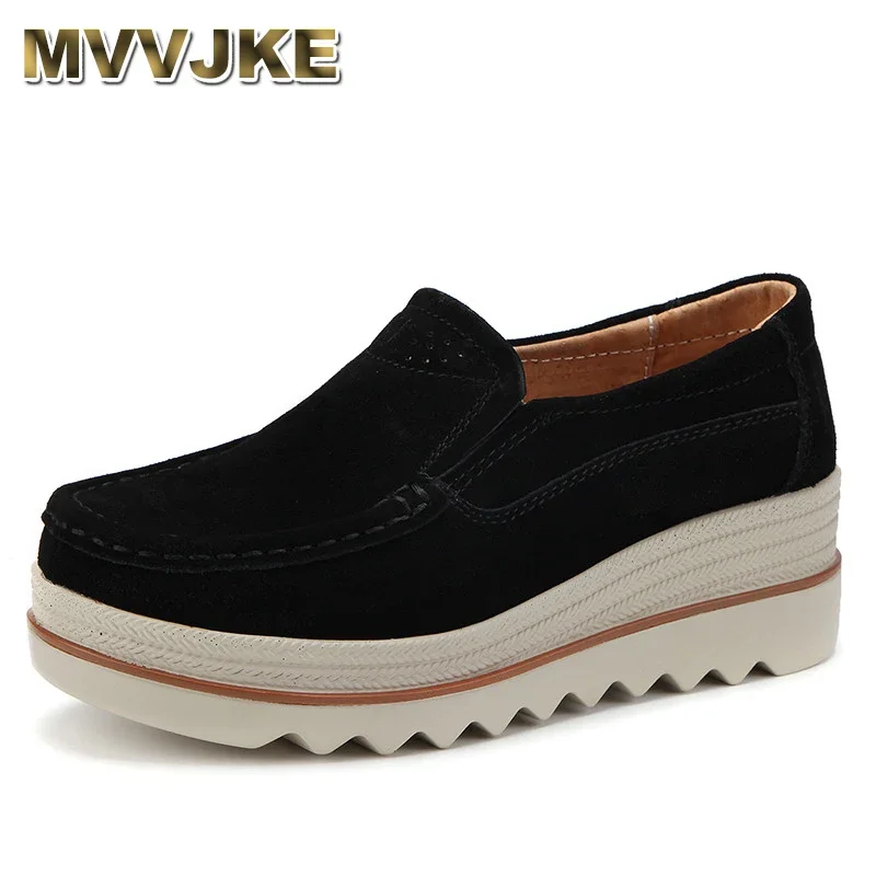 

MVVJK New Spring Autumn Moccasin Women's Flats Suede Genuine leather Shoes Lady Loafers Slip On Platform Woman Moccasins