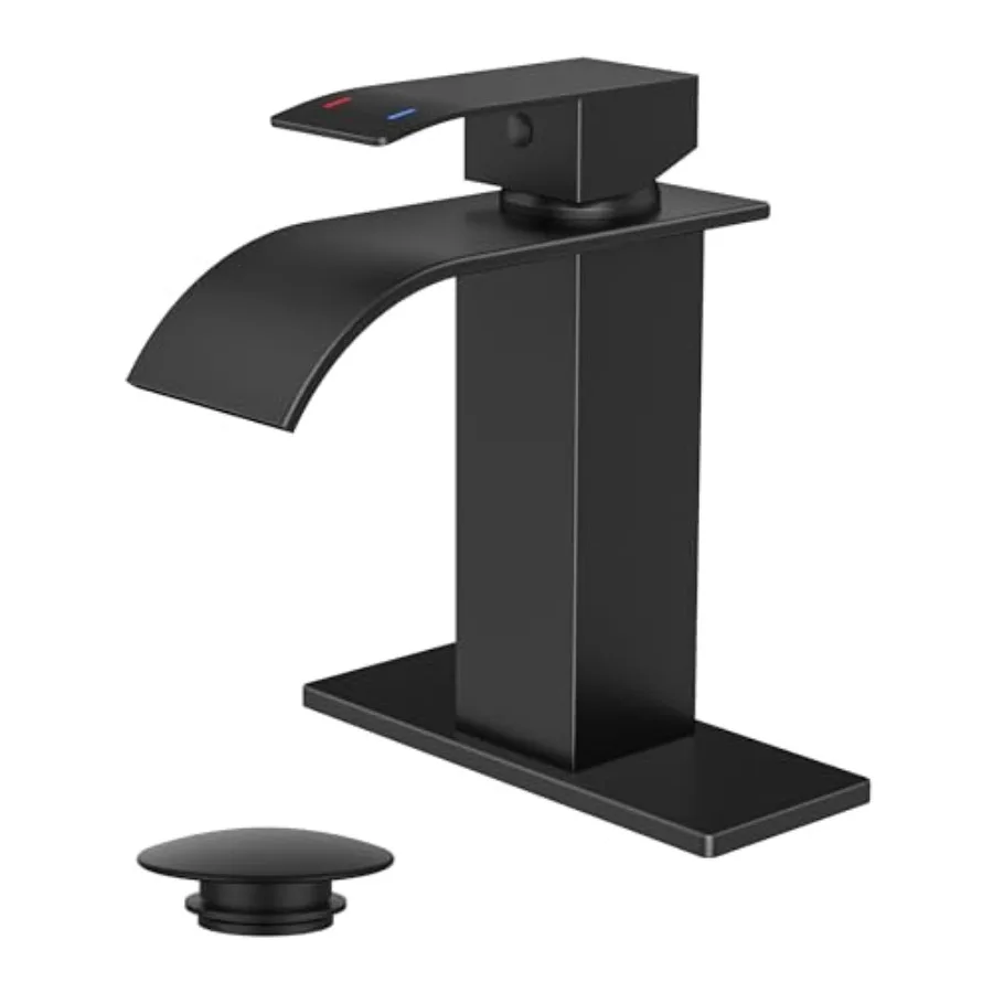 

Waterfall Bathroom Faucets 1 or 3 Hole, Vanity Single Bathroom Sink Faucet with cUPC Supply Line and Pop Up Drain, Suitable for