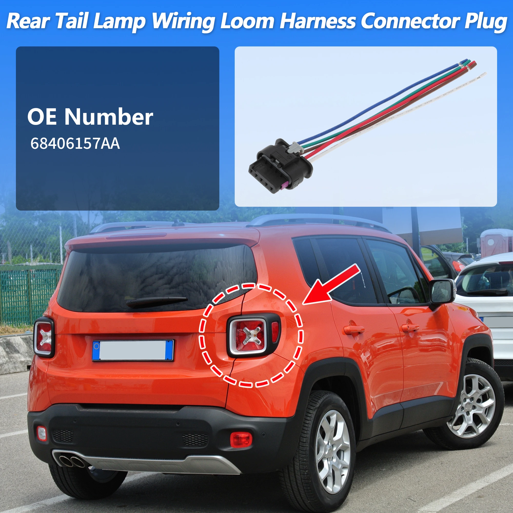 UXCELL No.68406157AA Rear Tail Light Harness for Jeep Renegade 2015-2023 6 Pin Rear Tail Lamp Wiring Harness Connector Plug 5.4