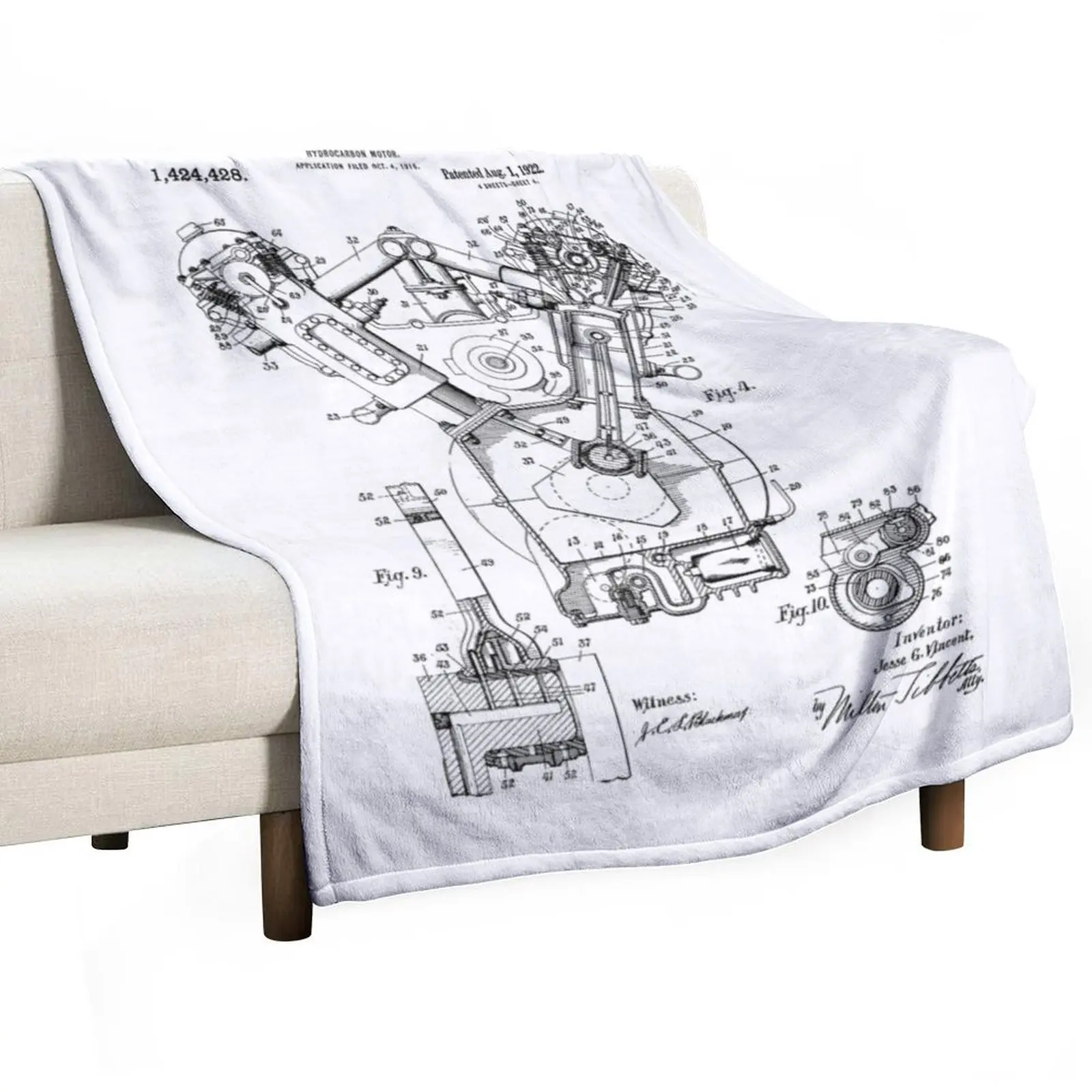 Internal Combustion Engine Technical Patent Drawing Throw Blanket Decorative Sofa Nap halloween Blankets