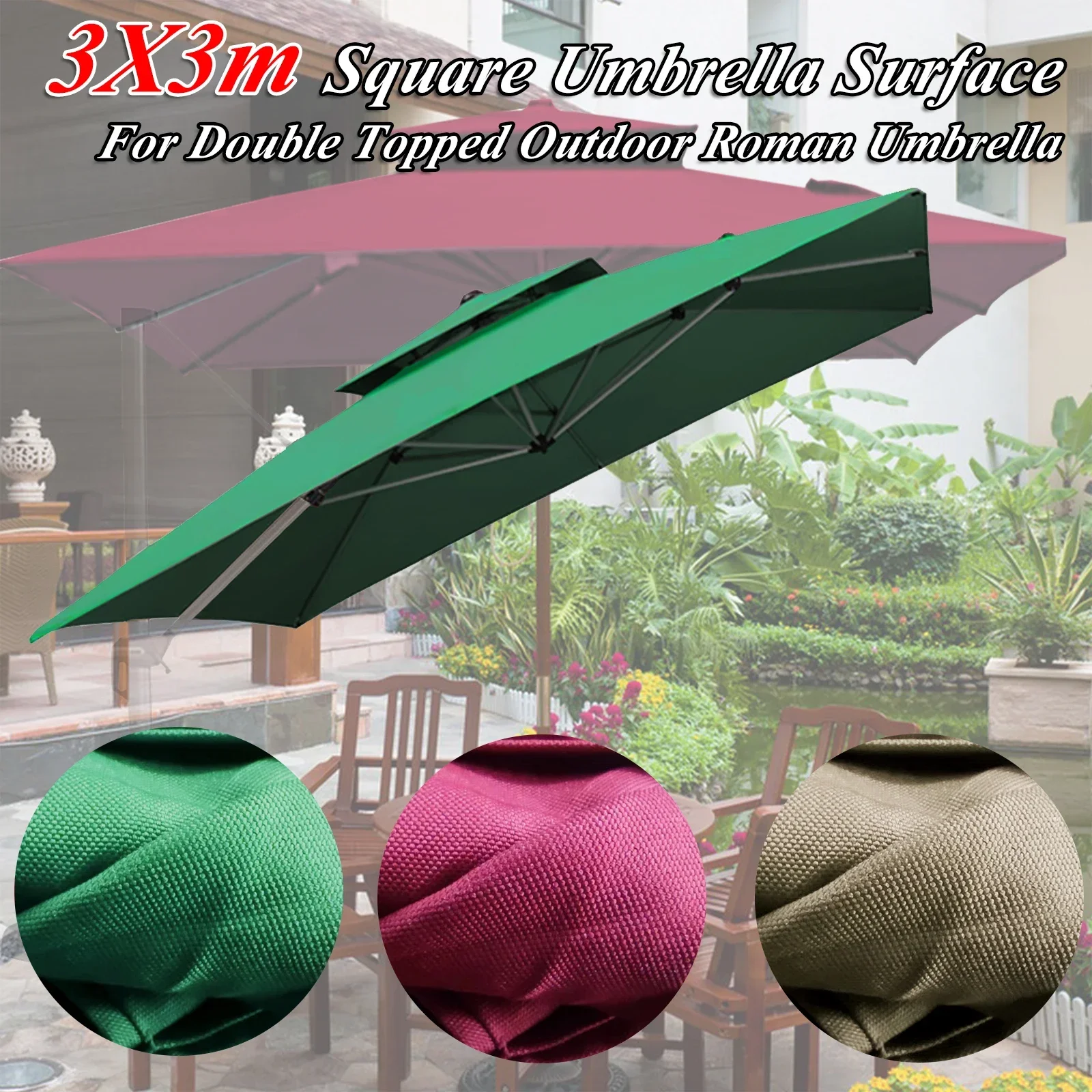 3x3m Square Umbrella Replacement Canopy Only Fabric Cover No Frame/Ribs/Stand Waterproof UV Protection for Double Roman Umbrella