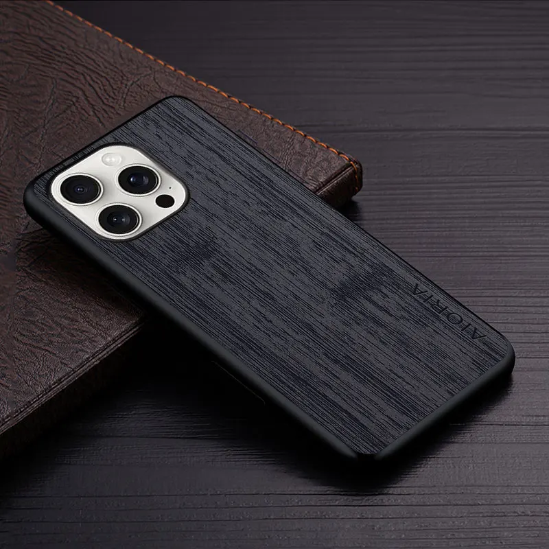 Case for Apple iPhone 16 Plus Pro Max 5G funda bamboo wood pattern Leather new phone cover Luxury coque for iPhone 16 Pro Max