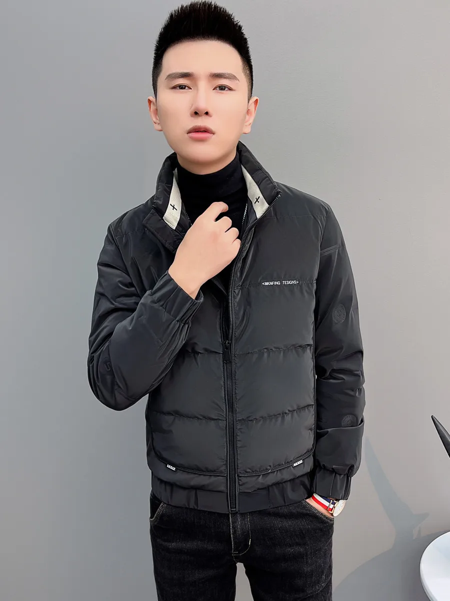

2024 Winter Men's Slim Fit Stand Collar down Jaet Cotton Padded Coat Sli Pure Color High End Feeling ort Outerwear