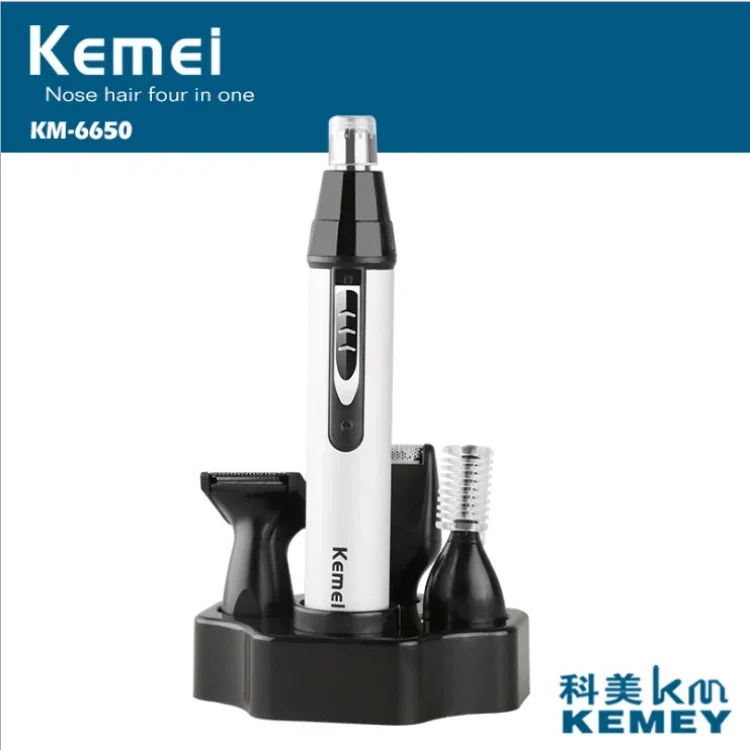 Kemei KM-6650 Rechargeable Multifunctional Four in One Water Washed Electric Nose Hair Trimmer, Shaver