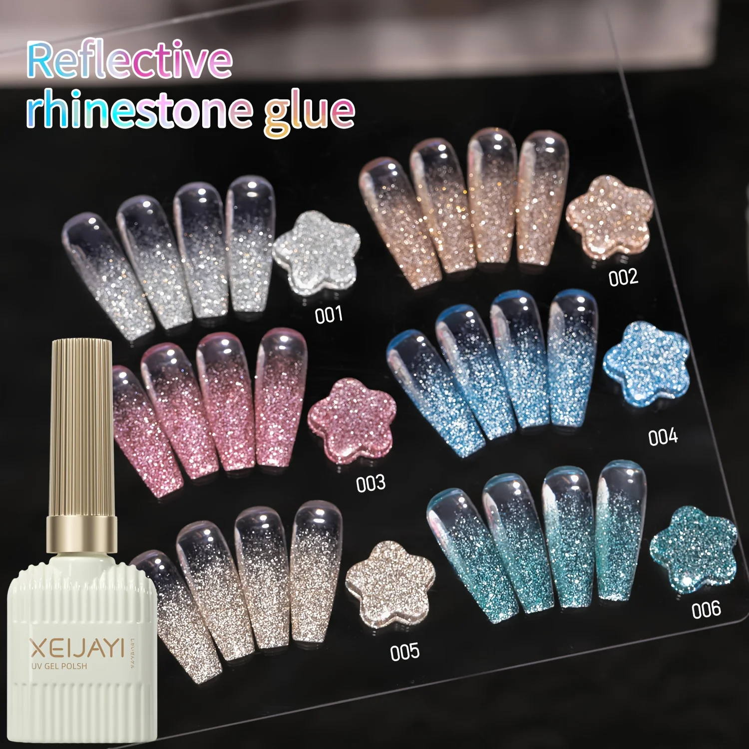 XEIJAYI 1/6pcs Nail Art Diamond Nail Design 6 Color Set 15ml Nail Glue Soak Off UV LED Nail Gel
