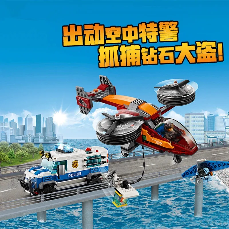 Terceiro festa compatível moc define cidade série 60209 blocos de construção helicóptero da polícia perseguição diamante cintura carro brinquedos das crianças presente