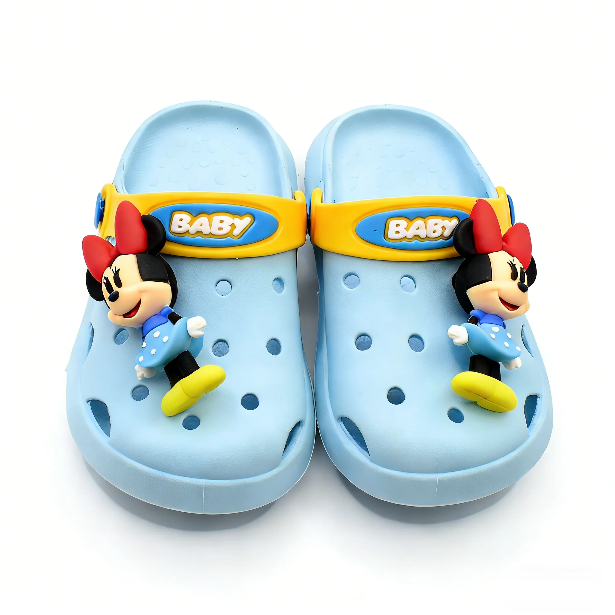 

Детские тапочки Disney, летние домашние тапочки из ПВХ с Микки Маусом для детей, противоскользящие тапочки с толстой подошвой, синие, желтые, размер 20-33