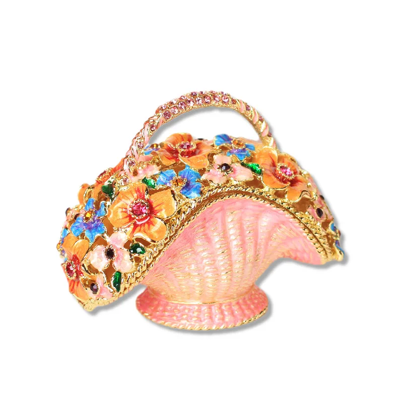 

Handmade Enamel Colored Drawing Flower Basket Jewel Case Jewelry Storage Box Metal Handicraft Home Furnishing Articles