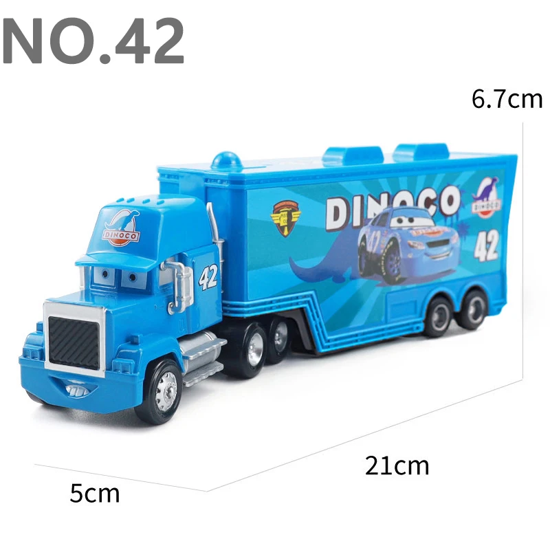 Pixar Cars Greg Candyman's Hauler Modellauto Anime-Figur Mack Container Trucks Semi-Hauler Dinoco Racing Spielzeug Kindergeschenke – Detail 27