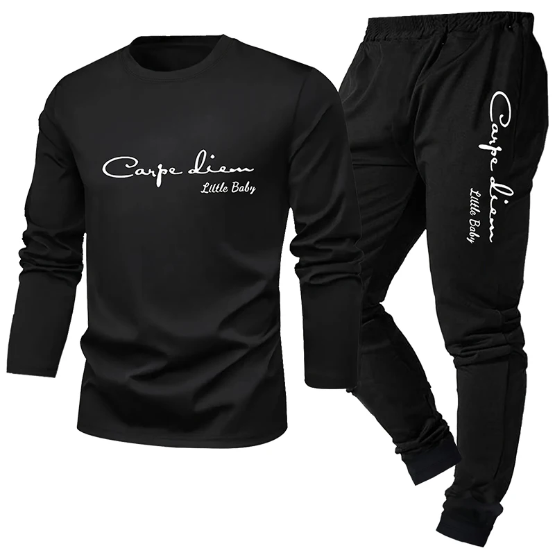 남성용 2피스 잠옷 세트 (봄, 여름, 가을, 겨울용) 긴팔 바지 레터 패턴 베이스 셔츠 홈웨어 세트