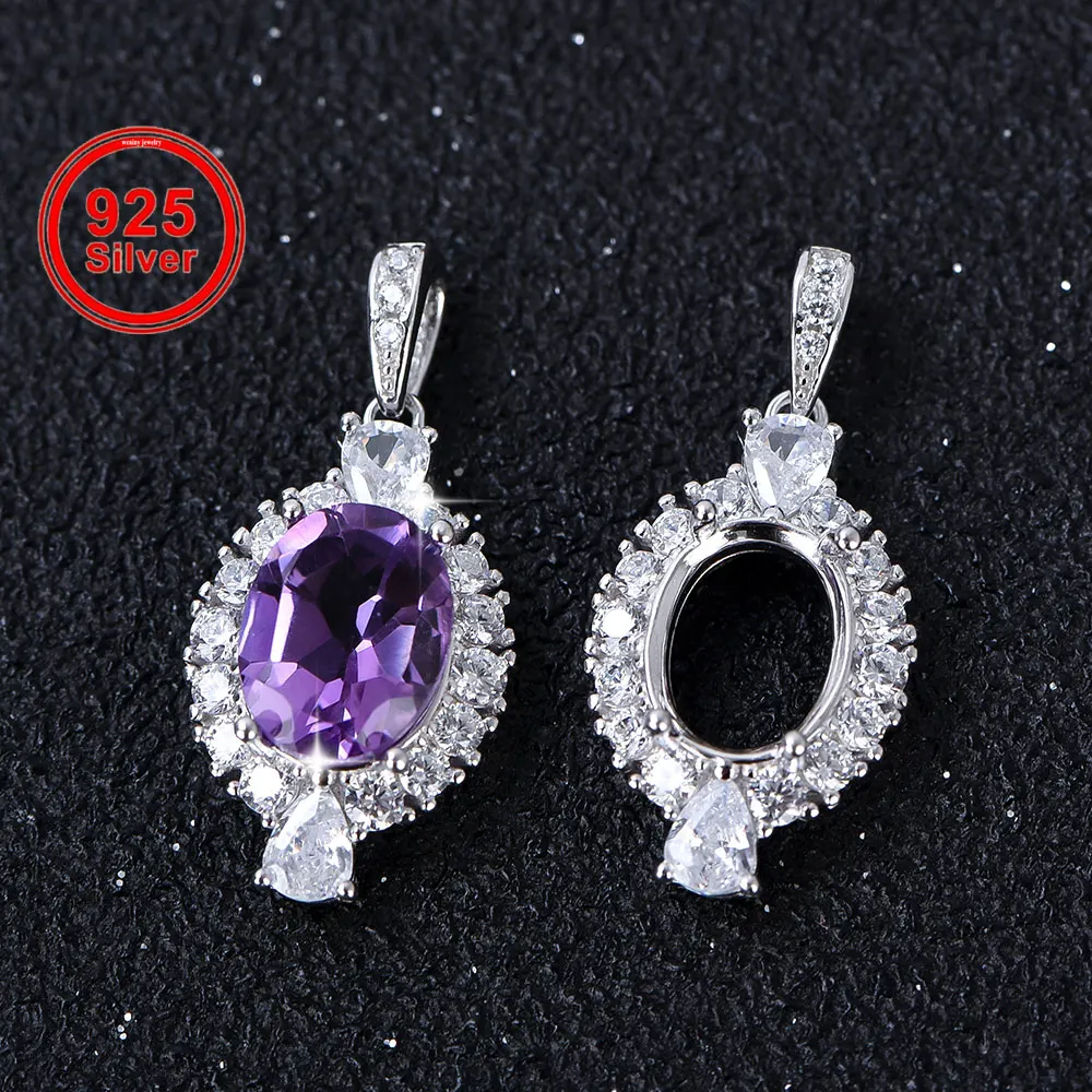 

Luxury 7x9mm Oval S925 Silver Pendant Tray - 3D Floral Bezel Cup for Gemstones, DIY Jewelry Findings