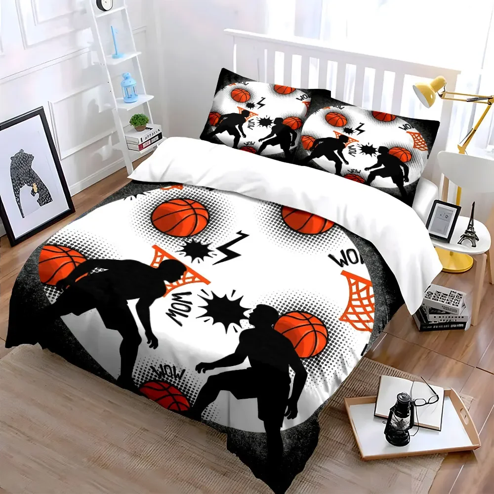Basketball Sports Decor Set Soft Comfortable Duvet Cover Bedding Set Included 1*Duvet Cover & 2*Pillowcases, gift