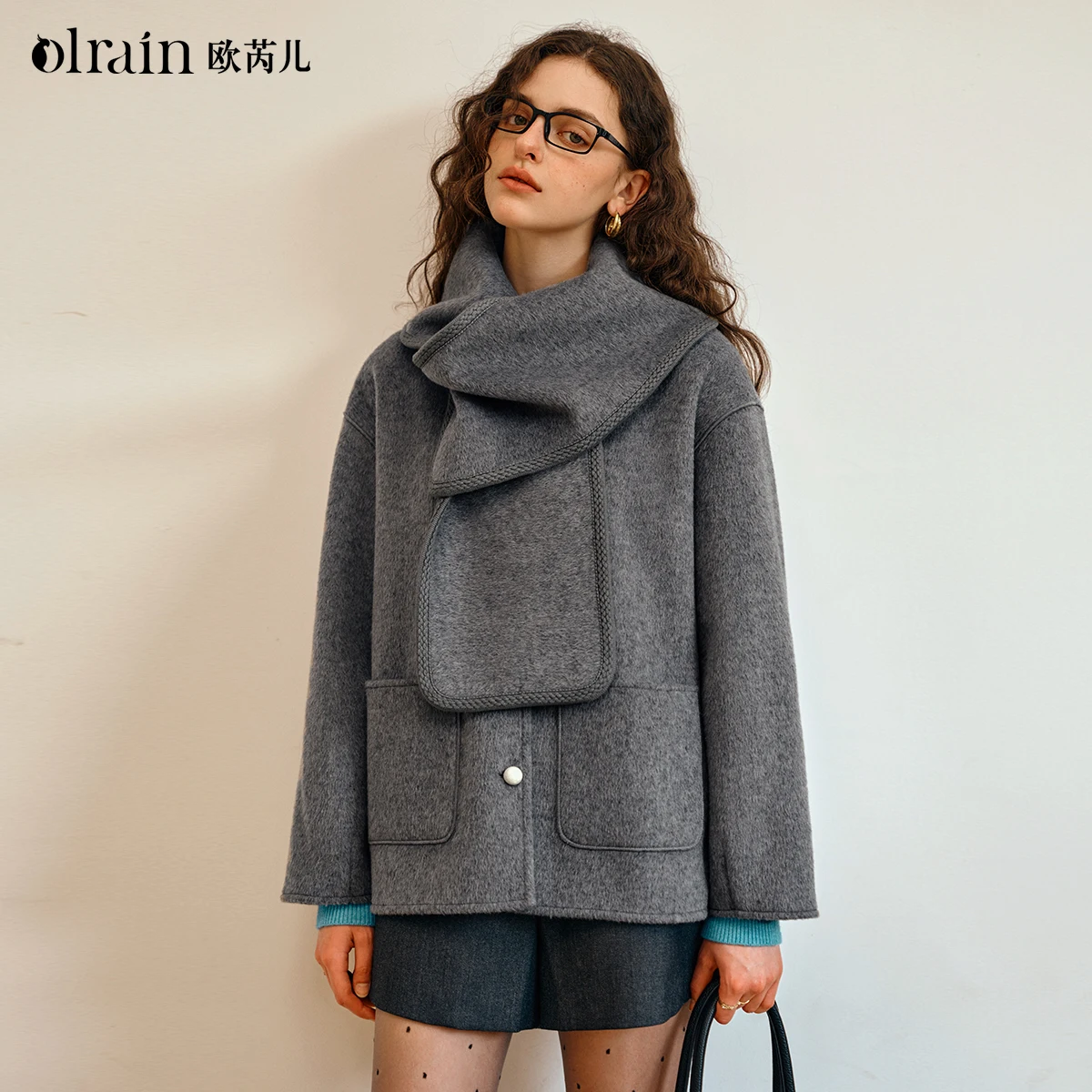 

OLrain женское простое шерстяное пальто женские темпераментные пальто осень 2023 новая мода теплая двусторонняя куртка GO57QS001136
