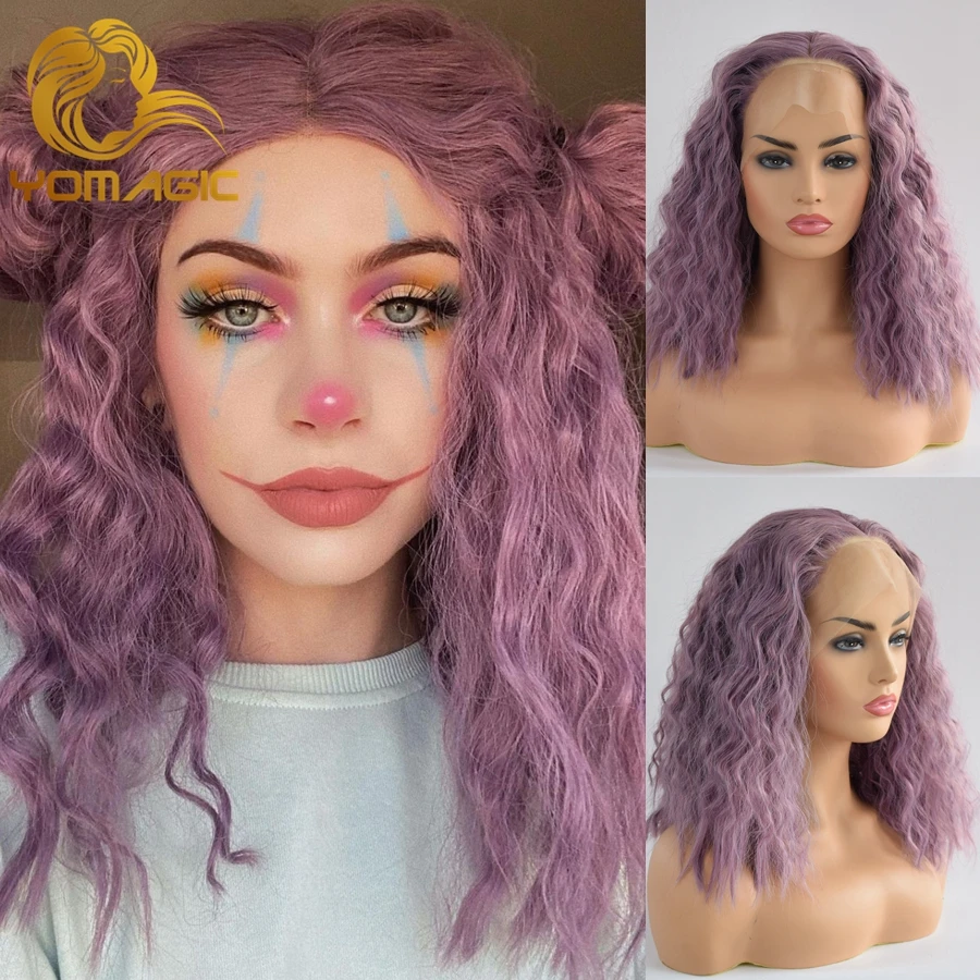 

Yomagic 13X3 Lace Front Wigs with Natural Hairline Purple Synthetic Hair Curly Wigs Heat Resistant Fiber Hair Guless Lace Wigs