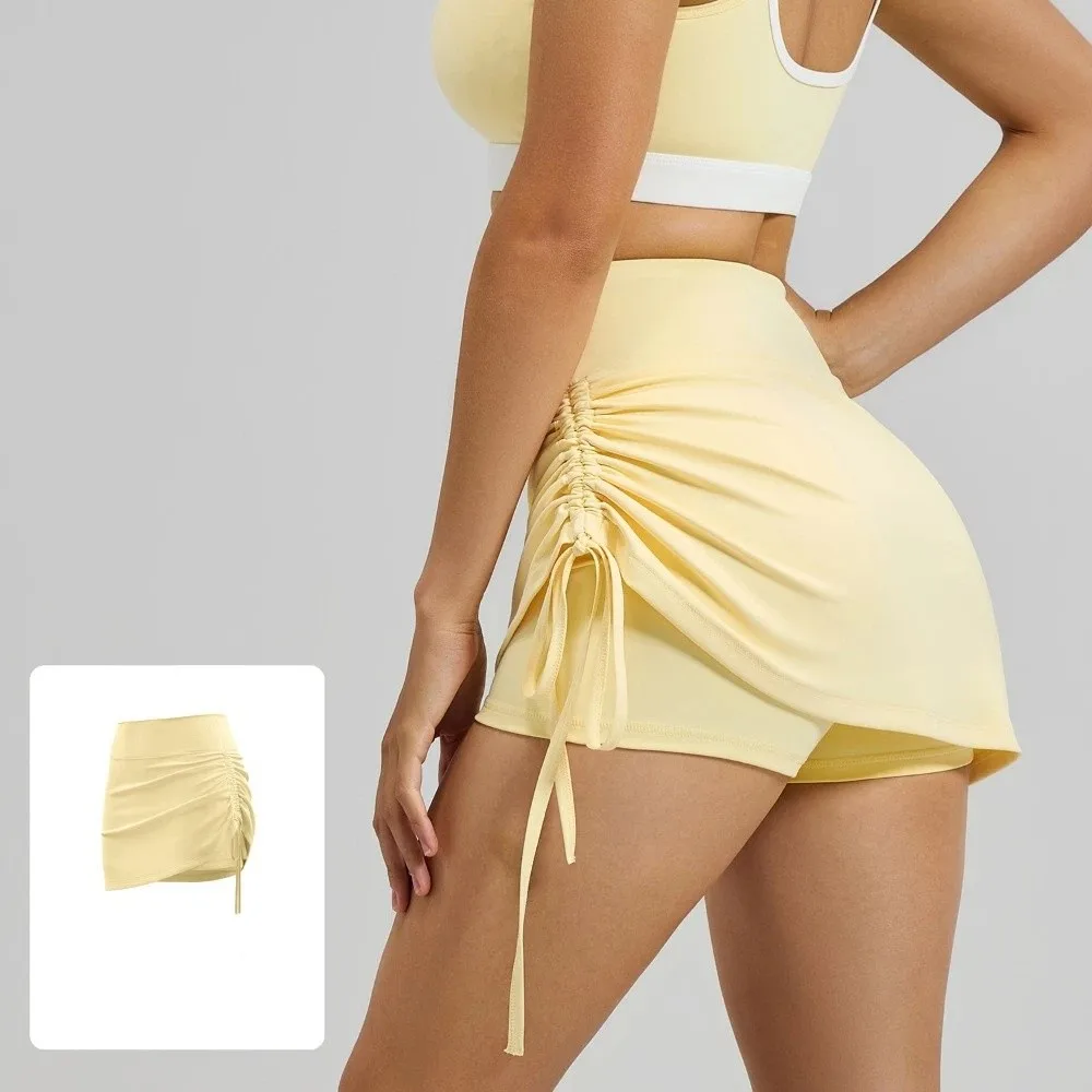 Tennis Skirt High Waist Sports Short Skirt Solid Color Faux Two Piece Yoga Shorts Leisure Casual Running Shorts Pants Women