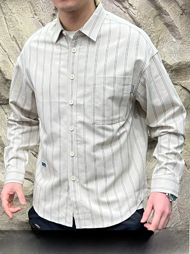 

Line Spring New Men's Long Sve irt Mixed Fabric Stripe Casual Sle Stand Fit Lenzing Lyocell Fiber Cotton