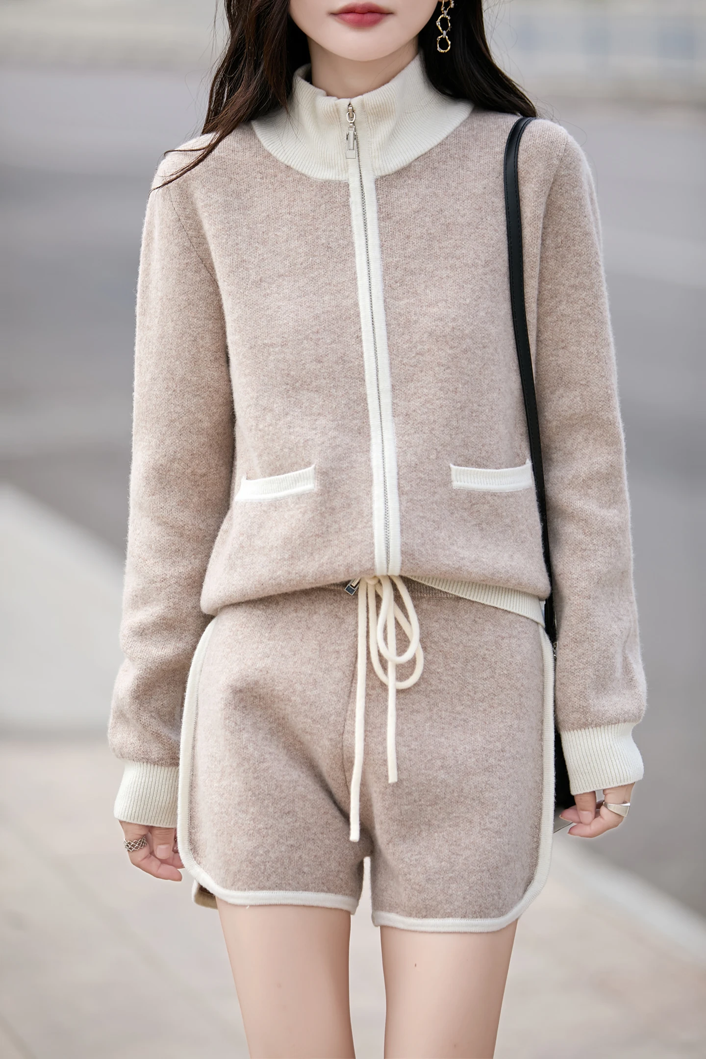 خريف/شتاء جديد نصف رقبة عالية 100% الصوف الخالص سستة سترة المرأة فضفاضة اللون مطابقة كم طويل سترة الكشمير #1