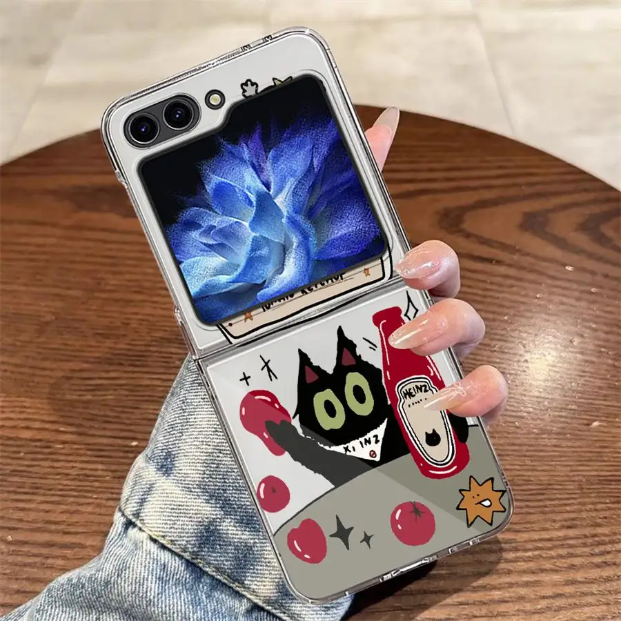 Capa de Telefone Dura Black Cat para Samsung Galaxy ZFlip7 ZFlip5 Z Flip 7 6 5 4 3 ZFlip4 ZFlip6 ZFlip3
