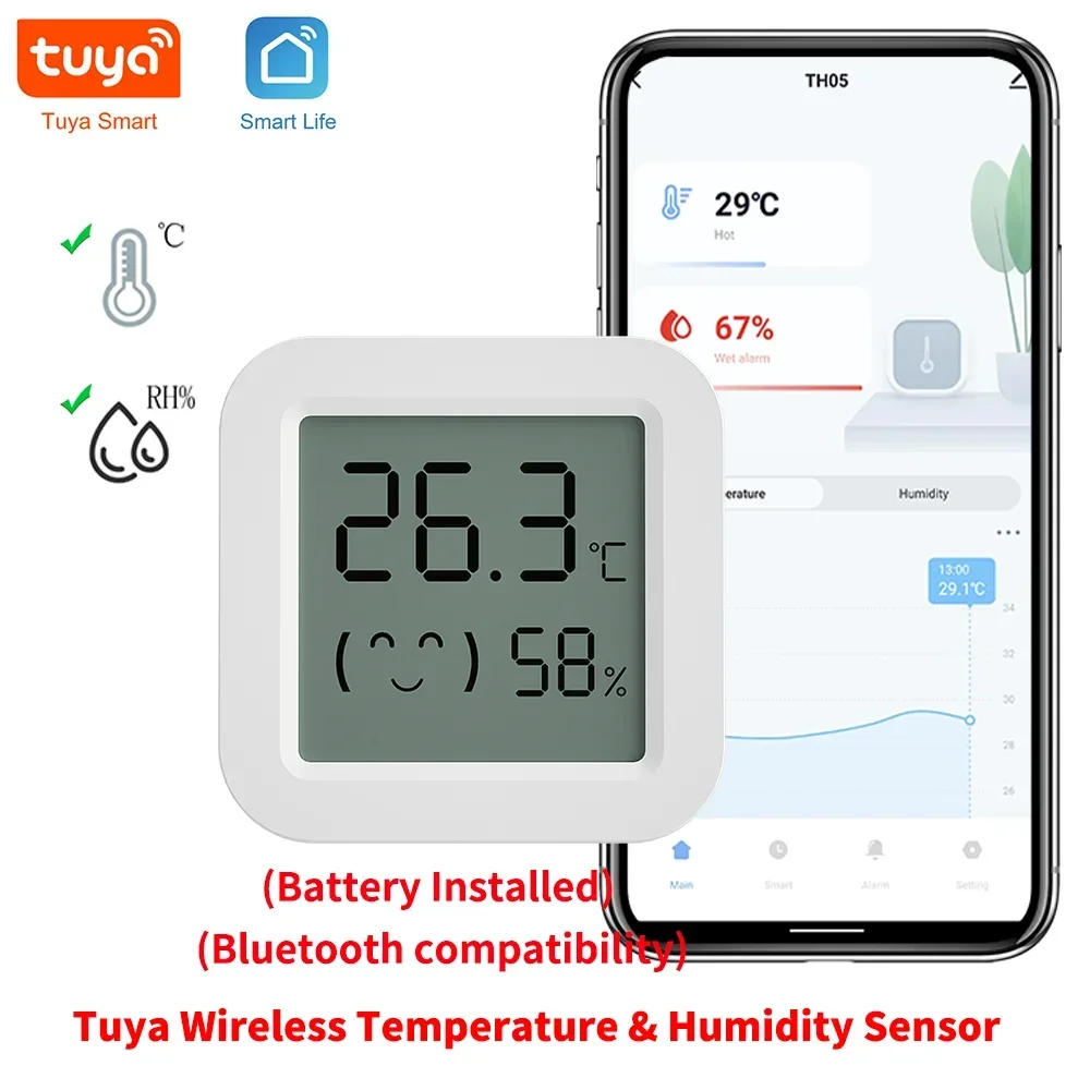 Sensor de temperatura y humedad Tuya, Mini pantalla LCD, Compatible con aplicación Bluetooth, Control remoto, termómetro, higrómetro