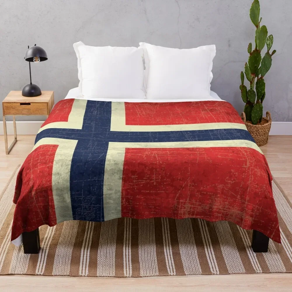 

Vintage aged Norway flag Throw Blanket Summer Plush Soft Blankets