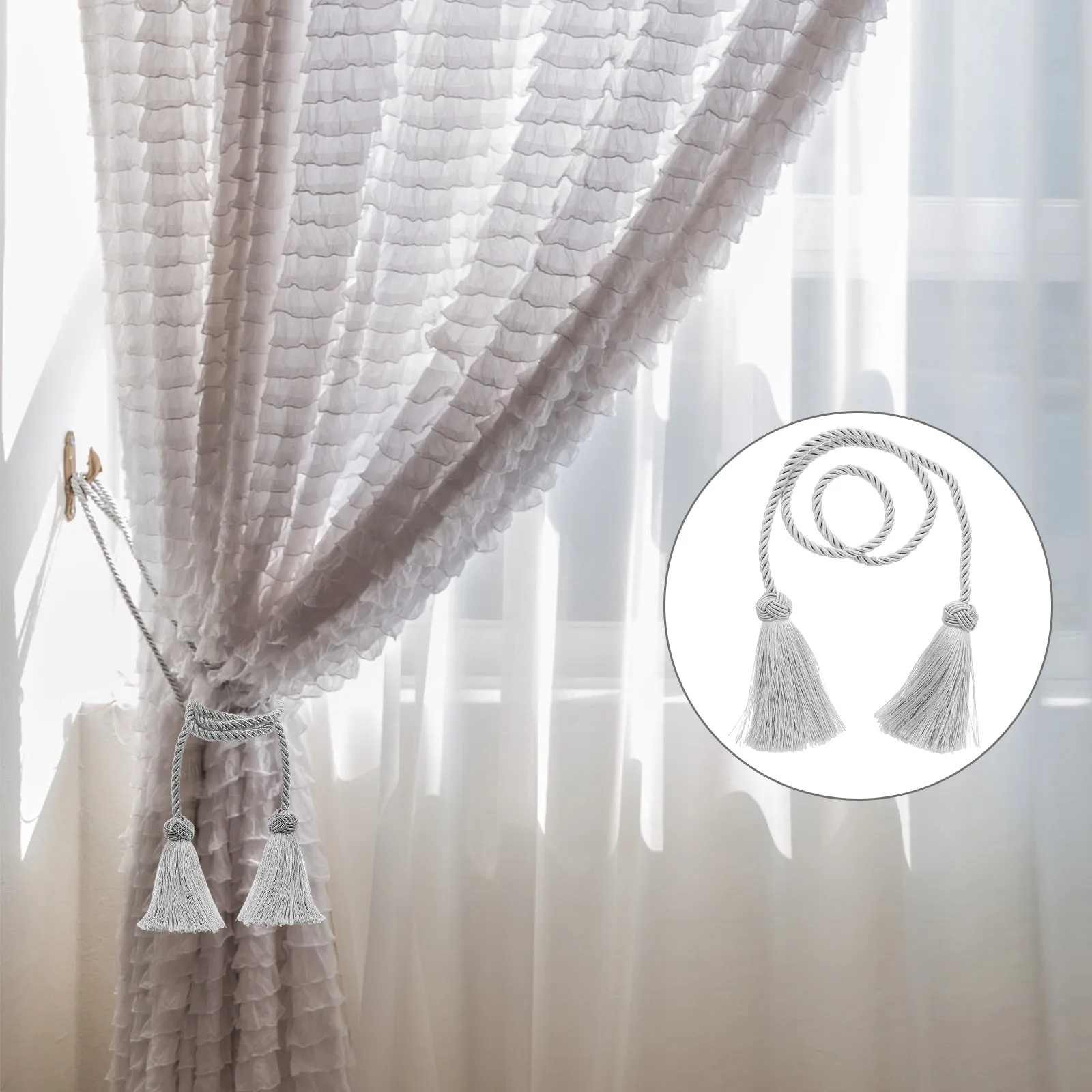 

1Pair Curtain Tiebacks Rope Braided Decorative Holdbacks Tassel Drapery for Living Room Bedroom Window Curtain Bands