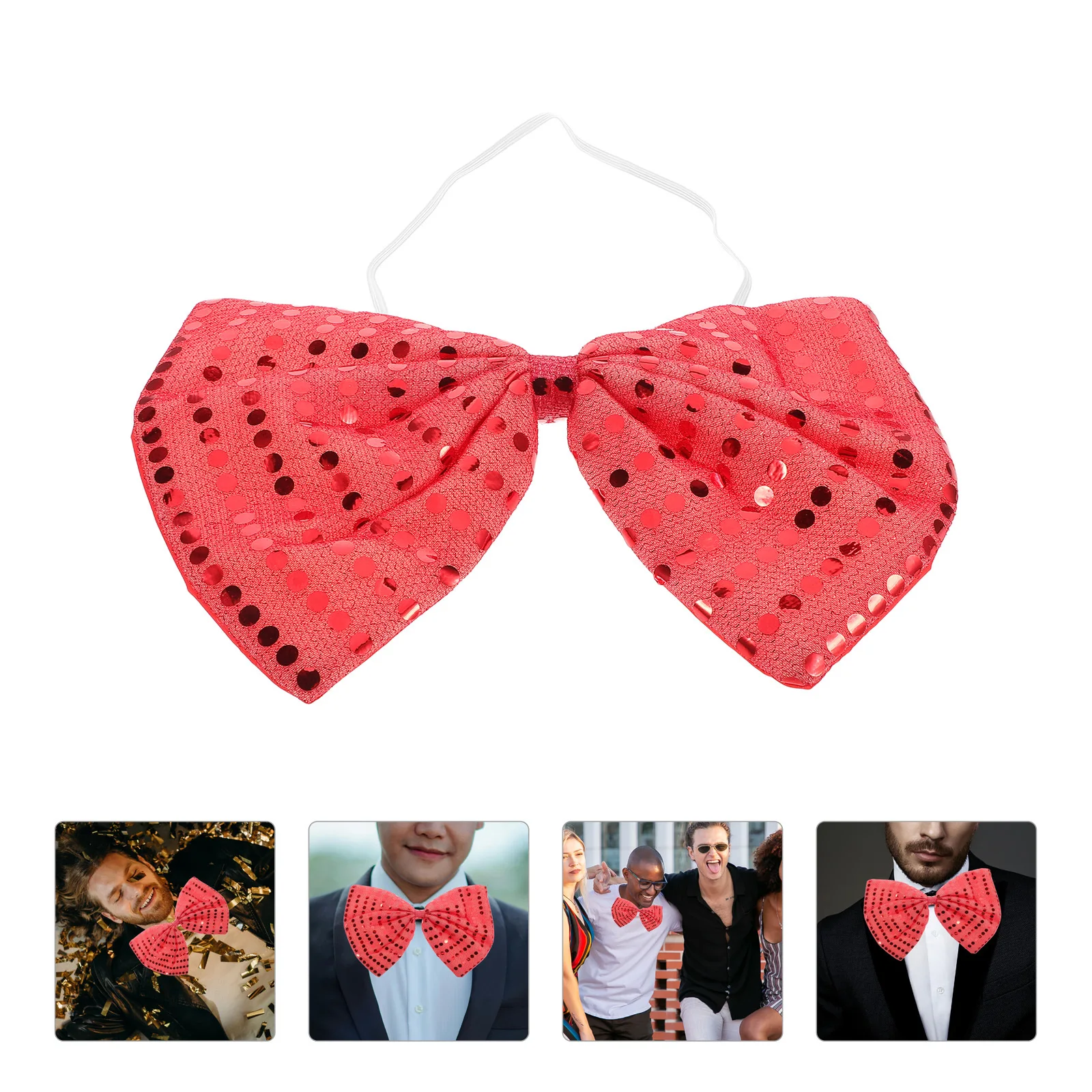 

Red Large Sparkly Sequin Bow Tie Oversized Holiday Carnival Costume Bowtie for Masquerade Stage Performance Sequin Hair Bow